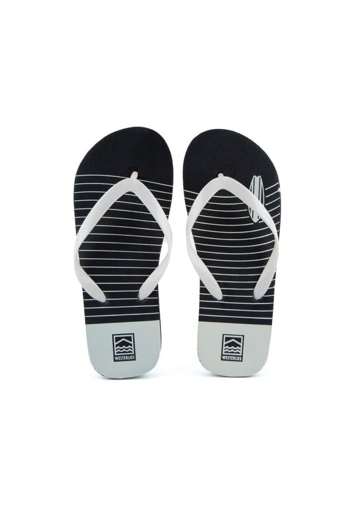 Daiso صنادل الشاطئ المخططة من دايسو، سوداء - US 2.5 / EU 34 - Image 1